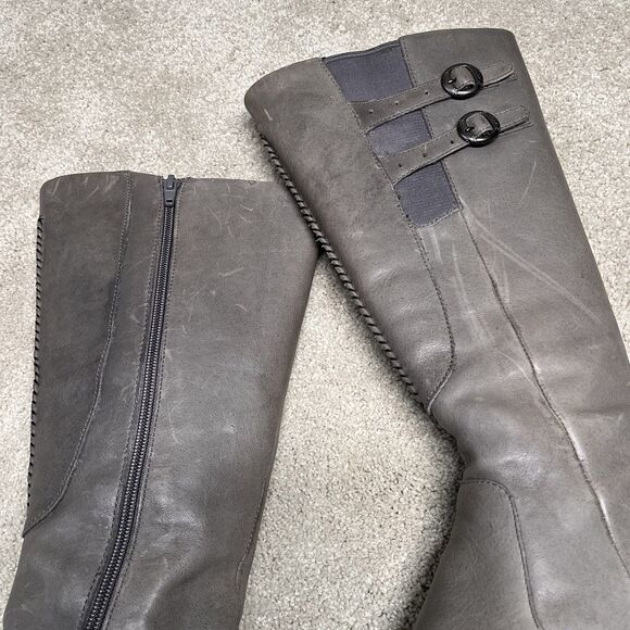 Keen Bern Baby Tall Riding Boots Women’s 7 Gray Leather Zipper Wedge Heels - Picture 14 of 16